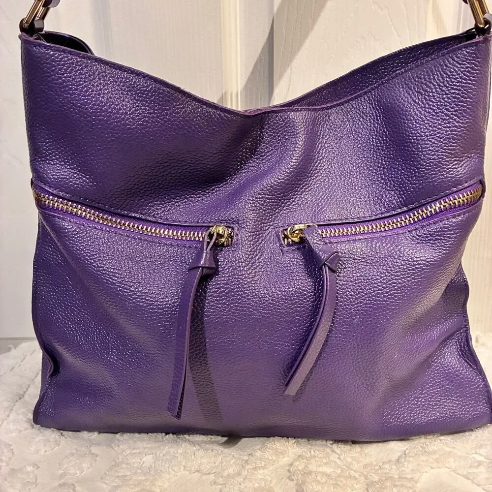 EUC Tote Le Monde Purple Pebble Leather Hobo Shoulder Handbag